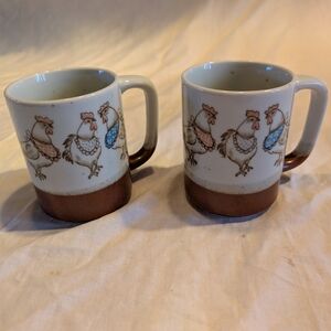 2/20$ Vintage Farmhouse Rooster Mugs - White, Brown, Blue, Pink (Set of 2)